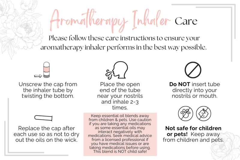 Aromatherapy Inhaler Care Card